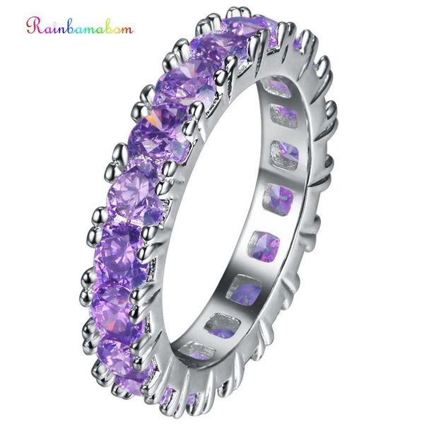 

rainbamabom luxury real 925 solid sterling silver amethyst gemstone wedding engagement ring women fine jewelry gifts wholesale, Golden;silver
