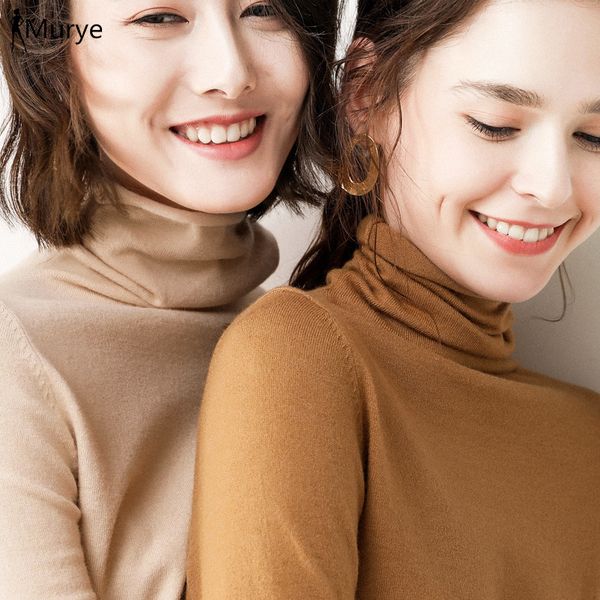 

korean women sweaters female turtleneck wool blends knitted jumper sweater women winter pullover long sleeve clothing 2019, White;black