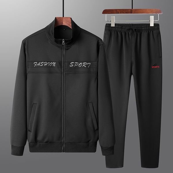 

mens sportwear sets tracksuit men sweatshirts pullover casual jackets elastic pant set 2019 spring coat pant suit for male hx239, Gray