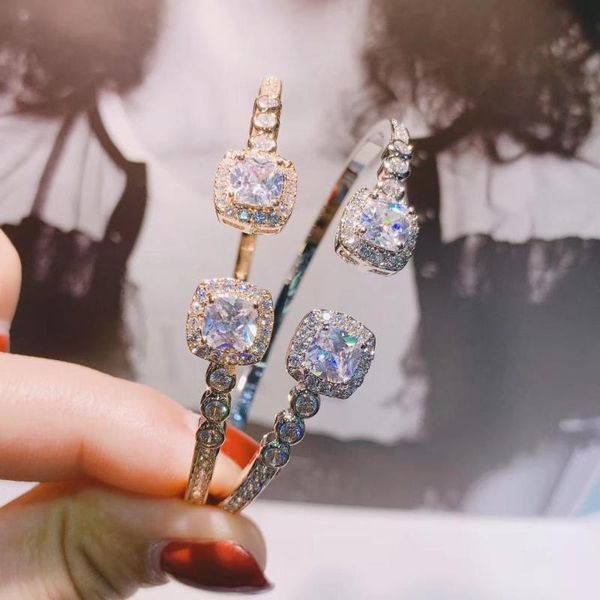 

square elegant design geometric full microl zirconia wedding engagement women bangle fashion jewelry s0788, Black