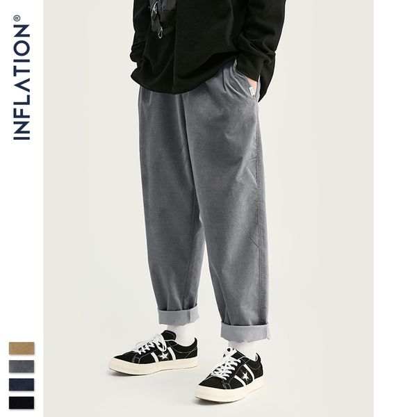 

inflation 2020 collection wide wale men corduroy slacks loose fit overalls solid color men corduroy casual street pants 93326w, Black