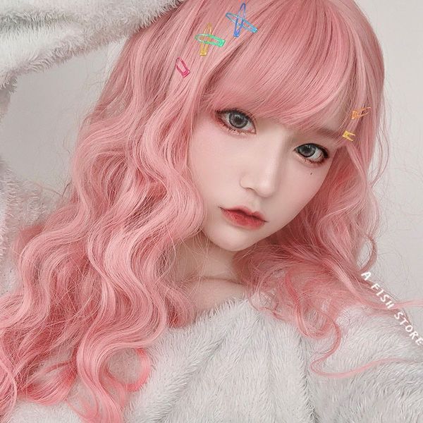 

wig female light pink wavy teddy instant noodles roll long curly hair hood breathable live ladies raw fake hair wholesale, Black