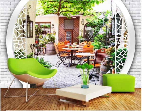 

custom p 3d wallpaper mural casual courtyard tea restaurant 3d mural background wall canvas picture home decoration wall art 3d stickers