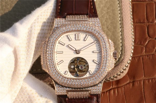 

new the multi-function diamond watches designer watch the tourbillon luxury men's watch montre de luxe stainless steel watch, Slivery;brown