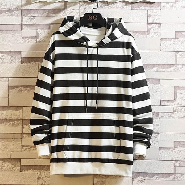

casual hoodie men sweatshirt autumn&winter striped hoodies long sleeve sweatshirt outwear coat black white streetwear hoodies sh190905