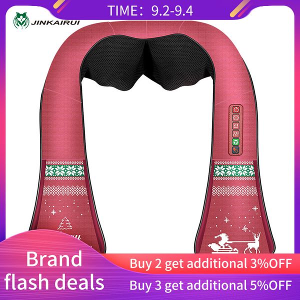 

jinkairui christmas gift home car office u shape electrical shiatsu kneading neck shoulder body massager with infrared heated, Slivery;brown