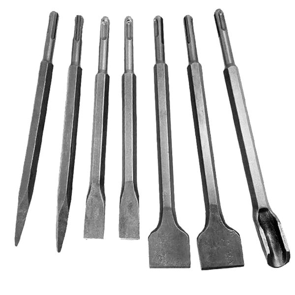 

7pcs sds plus chisel set point groove gouge flat chisels electric hammer chisel concrete/brick/wall/tile slotting drilling