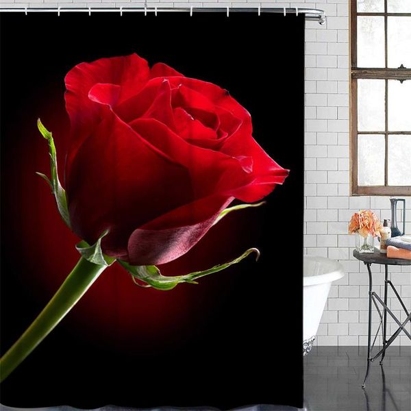 

современный занавес завод красный цветок розы printed ванной душ занавес ванной декор водонепроницаемой ткани душ