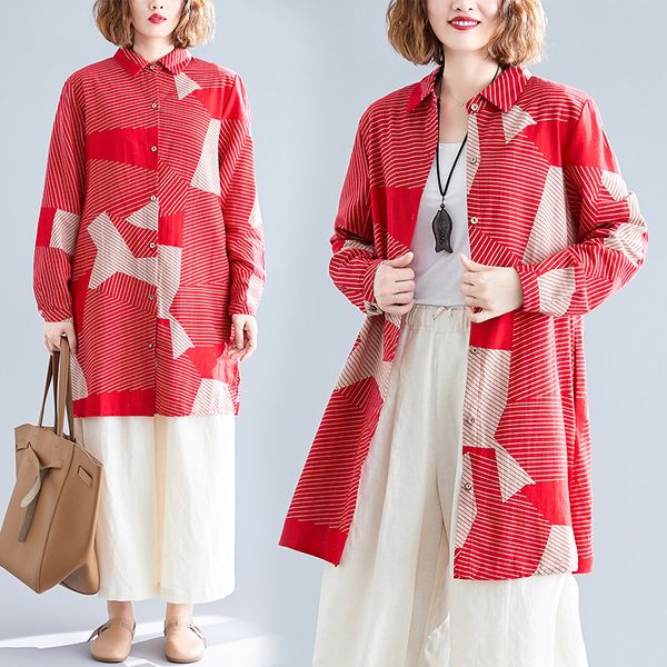 

2020 spring new style western style by age slimming loose-fit shirt large size dress cover belly one piece, White