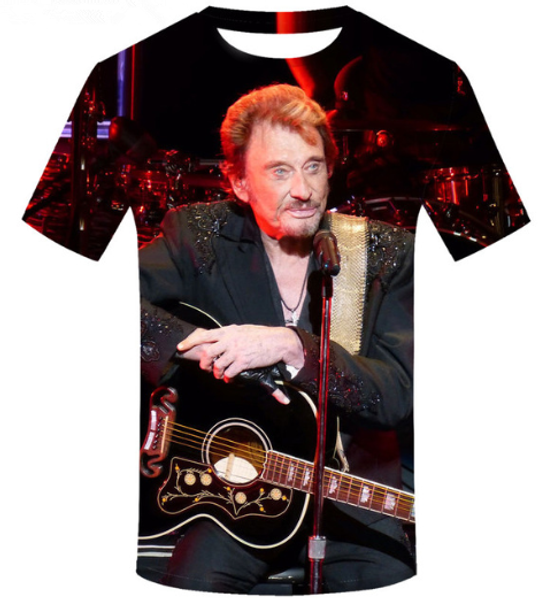 

fashion johnny hallyday rock star t shirt 3d print men/womens funny summer round collar short sleeve casual u1372, White;black
