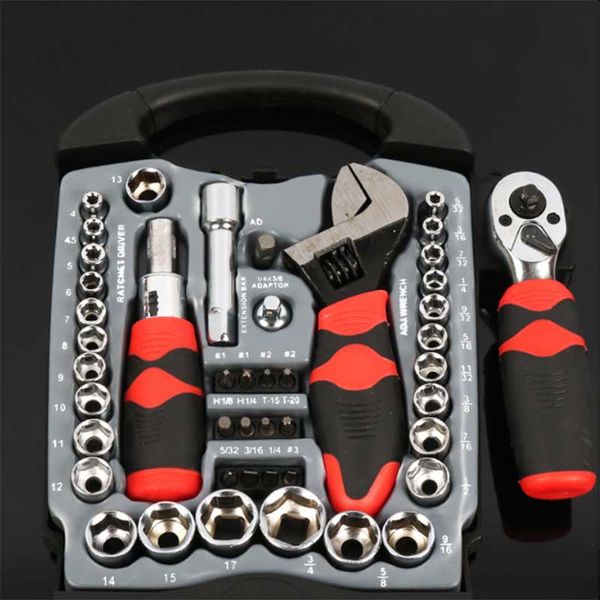 

basic mechanic socket tool kit set with case - set of 45 ratchet driver wrench and sockets