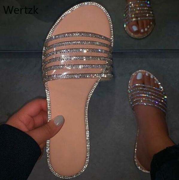 

spring/summer new women 2020 rhinestone flat casual slippers outdoor wild sandals home durable pvc beach flip flop lady b495, Black