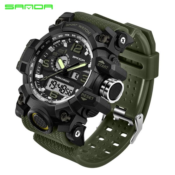 

sanda 742 military men's watches brand luxury waterproof sport watch men s shock quartz watches clock relogio masculino 2019 t200113, Slivery;brown