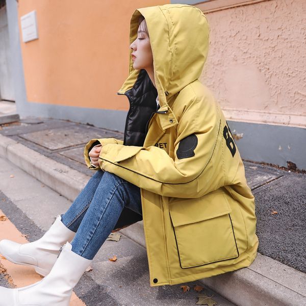 

2019 down cotton woman winter back season special selling cotton-padded clothes easy lovers work clothes student loose coat, Black