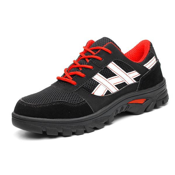 

mens fashion breathable mesh steel toe caps working safety summer shoes large size non-slip puncture proof tooling boots lace-up, Black