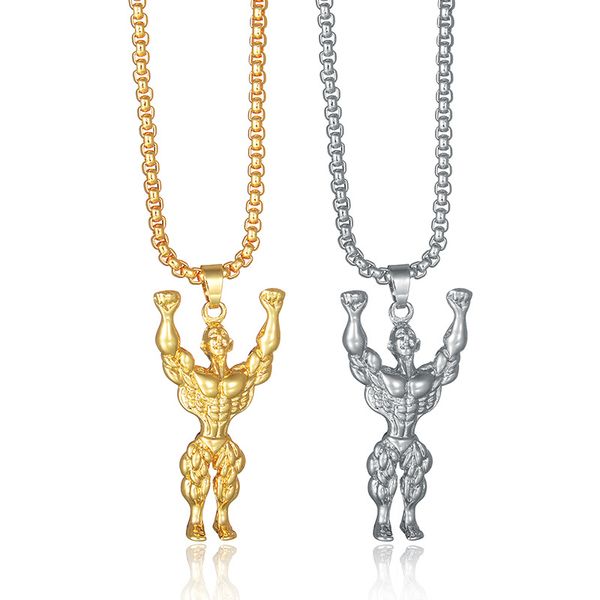 

мода хип-хоп сплава muscle man ожерелье золото серебро тренажерный зал фитнес бодибилдинг цепи ювелирные изделия подарок, Silver