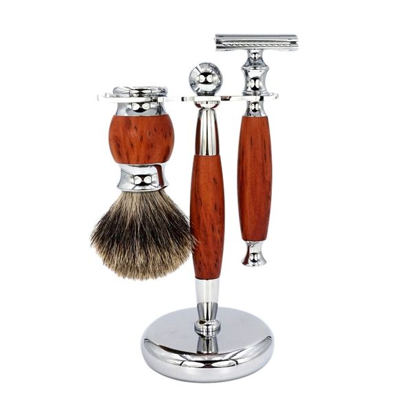 

men shaving manual razors set adjustable double edge blade razor pure badger shaving brush shaver stand holder kit