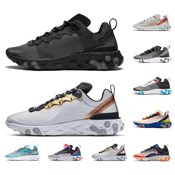 

fashion 2020 react 87 element 55 running shoes for men women triple black white breathe sports sneakers mens traniers size 36-45