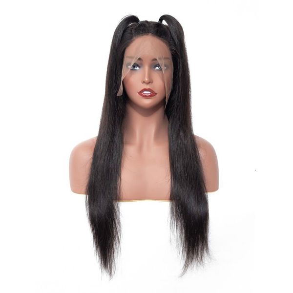 

прямые парики фронта шнурка 13x4 парики человеческих волос фронта шнурка с волосами младенца 130% плотность remy волос 24inches, Black