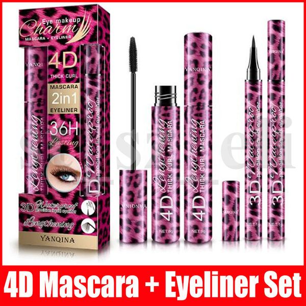 

yanqina 4d mascara 2 in 1 mascara eyeliner 3d thick curl 36h liquid eyeliner 10g long-lasting waterproof lengthening eye makeup set
