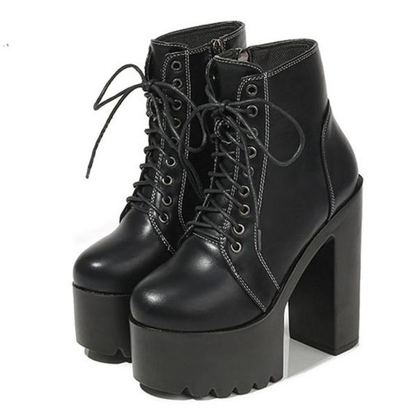 

preto branco 15cm 2019 super high heel platform thick bottom high roman thick heel shoes women boots women zyw-659-15, Black