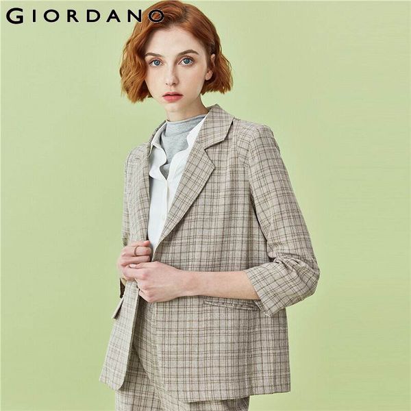 

giordano women jackets plaid tailored collar coats wood button closure long sleeves casual chaqueta mujer 91370697, Tan;black