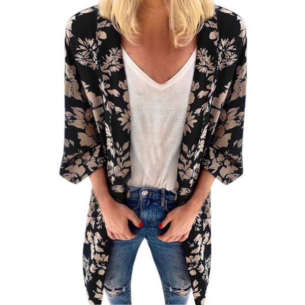 

kimono cardigan womens and blouses vintage three quarter sleeve blouse tunic summer ladies for women clothes 2019, White