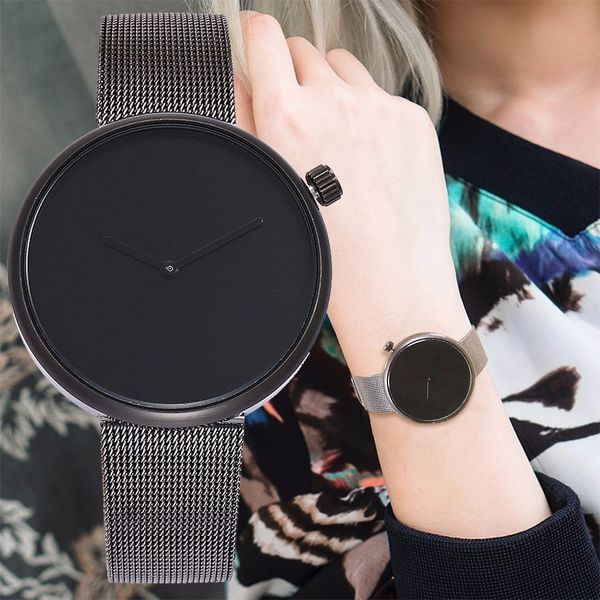 

vansvar brand fashion women men stainless steel silver black mesh watch unique simple watches casual quartz wristwatches hot, Slivery;brown