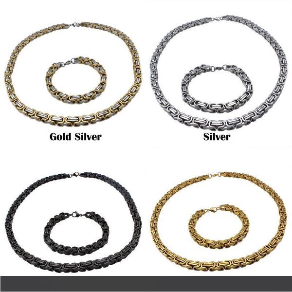 

преувеличенные реальные нержавеющая сталь высокая полировка большой ожерелье браслет 2 шт. комплект ювелирных изделий мужчины панк браслет 4, Silver