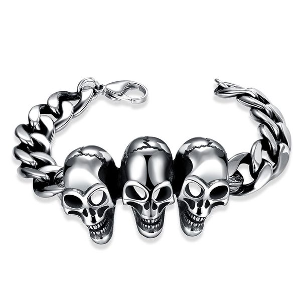 

урожай нержавеющей стали 316l braceletsbangles retro античный серебряный цвет punk rock цепи браслет черепа для мужчин man boy, Black