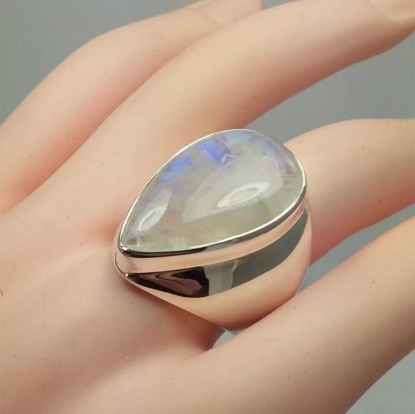 

classics large moonstone rings for women hyperbole vintage ring water drop white stone female fashion jewelry wholesale, Slivery;golden