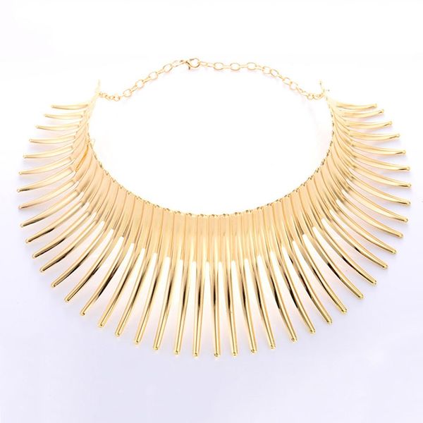 

bluelans fashion women strip fringe chunky choker metal gold/silver statement bib necklace jewelry 2019, Golden;silver