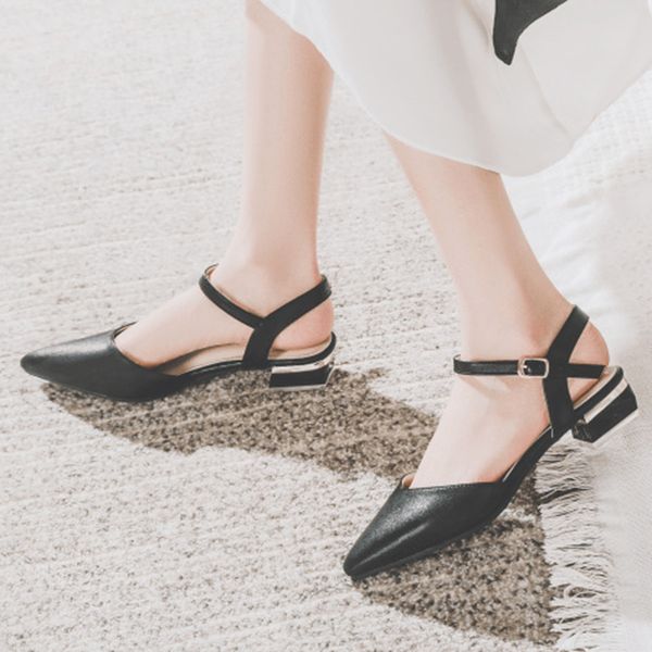 

new ladies pointed toe baotou sandals female 2020 summer sandals female fashion casual mid-heeled shoes women shoes, Black