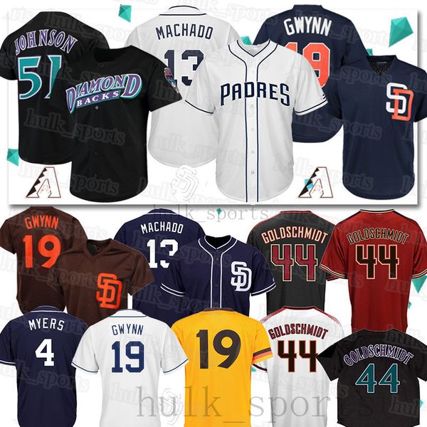 

51 randy johnson arizona jersey diamondbacks 13 manny machado san diego baseball jerseypadres 44 paul goldschmidt 19 tony gwynn 4 wil meyers, Blue;black
