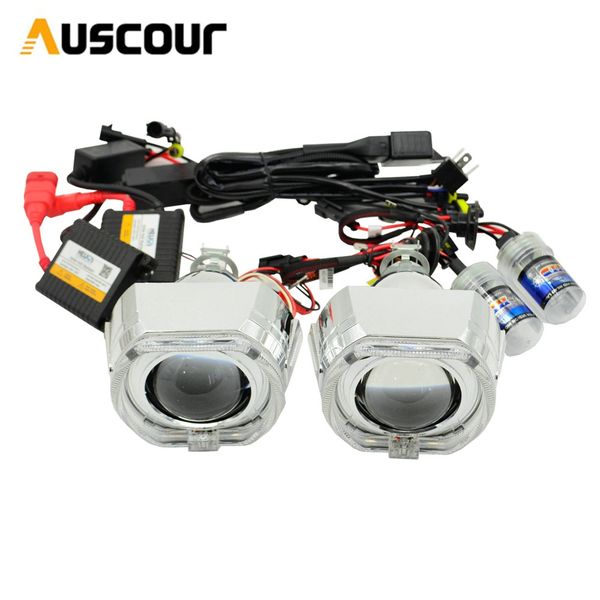 

2.5 inch hid projector lens 6000k ac bixenon kit drl square day running angel eyes shroud hearlight h1 h4 h7 car assembly modify