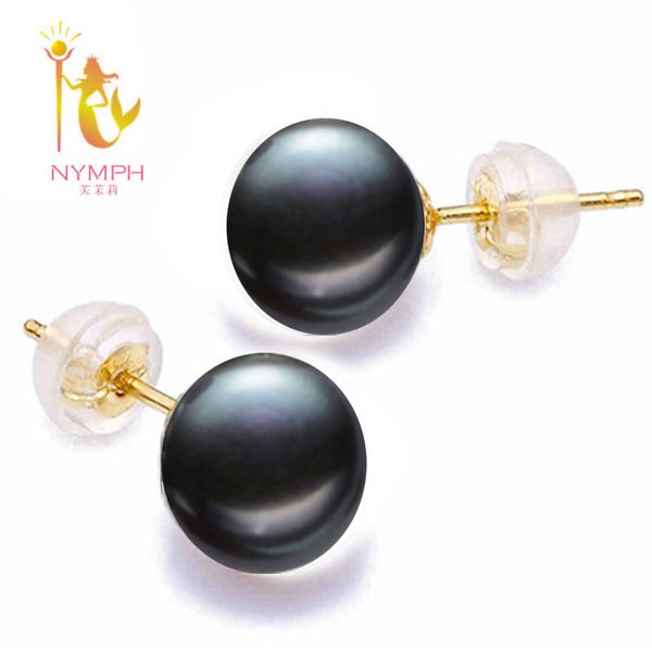 

nymph] pearl jewelry 18k gold pearl earrings natural freshwater pure au750 yellow gold stud wedding earrings for love[e242] t190626, Golden;silver