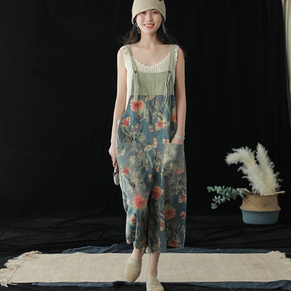 

floral jumpsuits for women denim cloths print summer pockets rompers womens jumpsuit ladies casual clothing spring new 2020, Black;white