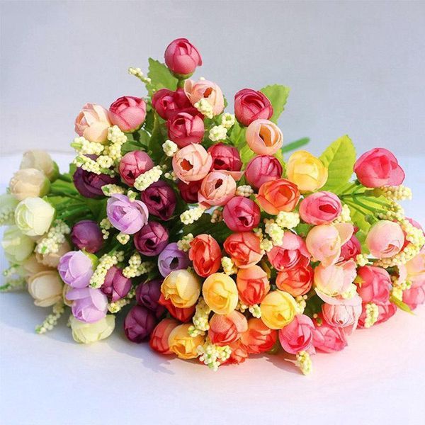 

15 heads artificial silk rose flowers wedding bouquet white pink rose fake flowers home party diy decoration a4250