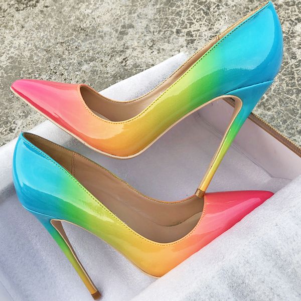 

casual designer lady fashion women pumps pointed toe rainbow patent leather designers high heels pumps 12cm 10cm 8cm stiletto heels, Black