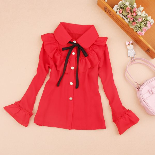 

2019 autumn kids clothes girls blouse children clothing school girl blouses cute bow chiffon child shirt 2 colors 2-16y, White;black