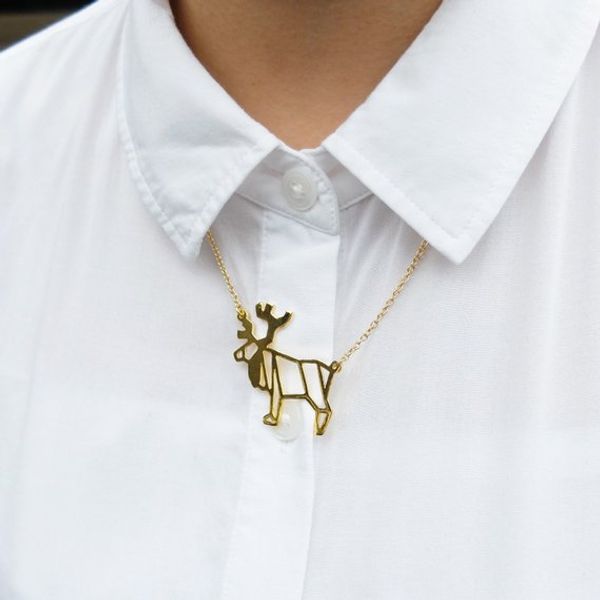 

30pcs new small elk antler christmas deer pendant clavicle necklace reindeer horn stag necklaces cute animal fawn necklaces jewelry, Silver
