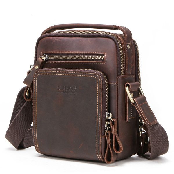

crazy horse leather man oblique satchel more function male mobile phone single shoulder package purses messenger bag crossbody new design