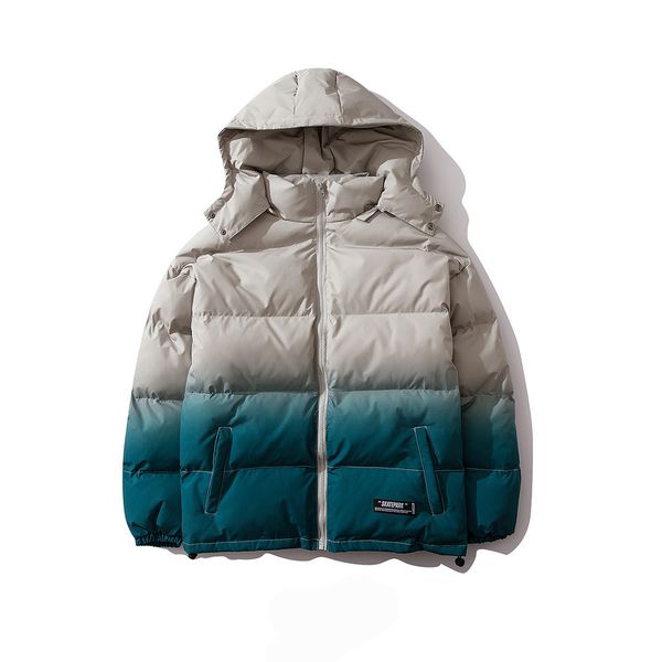 

men winter coat 2019 japanese streetwear hooded gradient color windbreaker padded parka men overcoat harajuku trench hiphop coat, Black