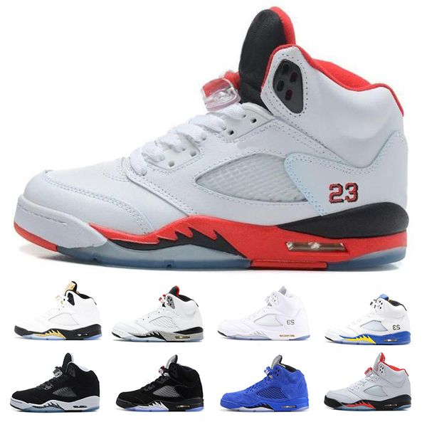 

2019 New 5 5s Mens Basketball Shoes Black Metallic Grape Oreo 5s Red Suede White Cement Sneakers Size 40-47