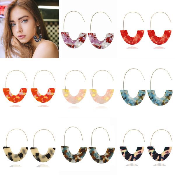 

trendy acrylic acetic resin geometric drop leopard print pendant earrings dangle u-shaped eardrop women ear stud statment jewelry gifts, Silver