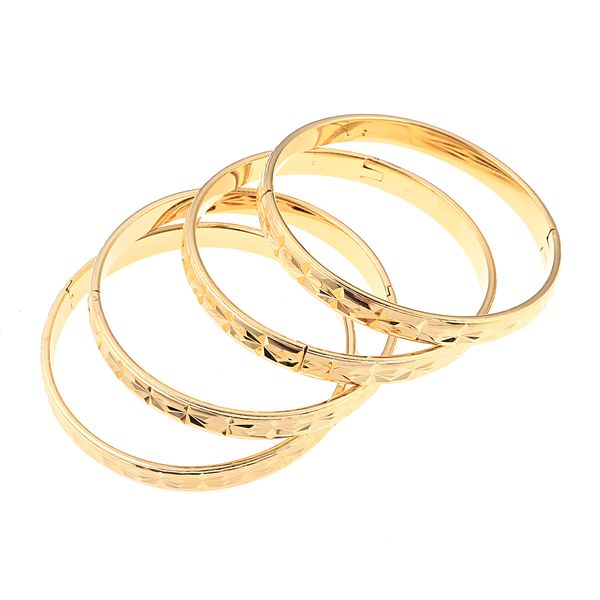 

4pcs star carved gold color bangles dubai gold jewelry bangles for african, White