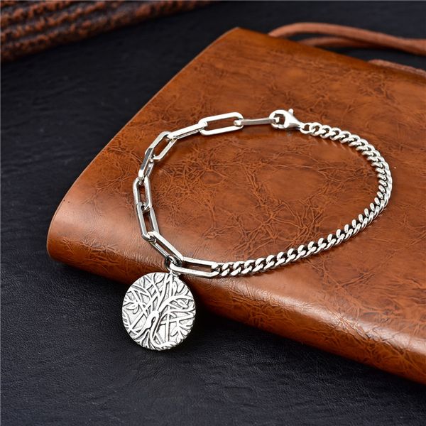 

korean version 100% sterling silver s925 thai silver peace tree pendant women's bracelet prata925 fashion jewelry, Golden;silver