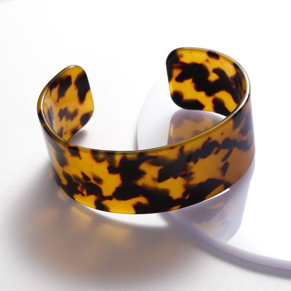 

round c bracelet tortoiseshell acetate resin plate bracelet opening leopard for women, Black