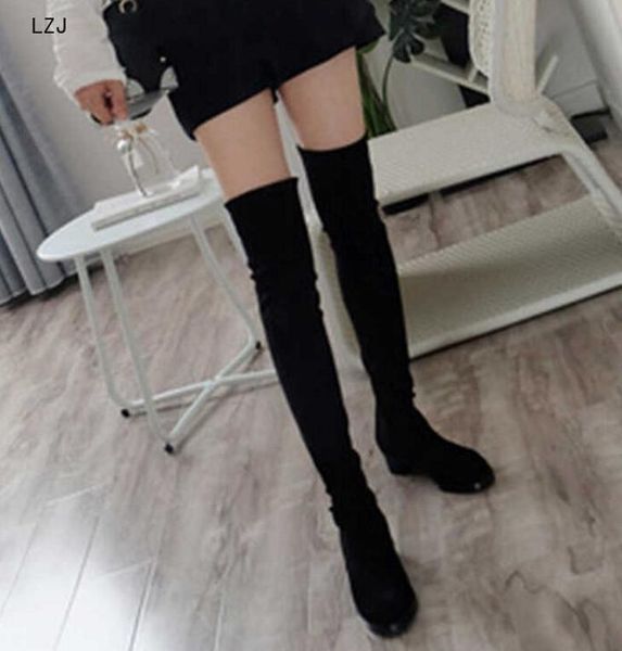 

2019 new autumn winter new knee boots women's slim high length boots long flat warm riding zapatos de mujer, Black