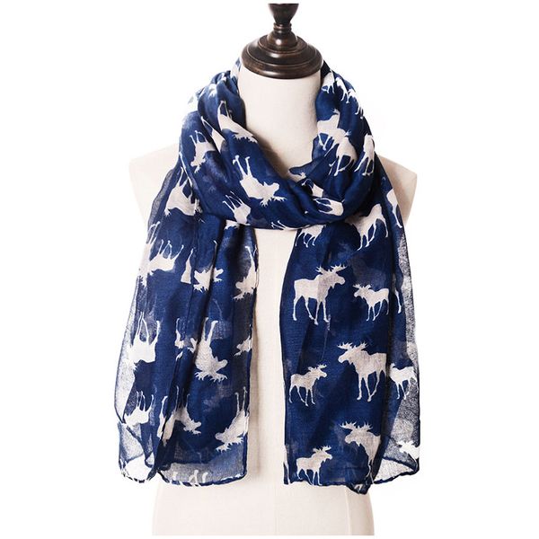 

women gift festive warp warm ladies christmas scarf voile shawl autumn winter unique elk santa sun protection gauze scarf, Blue;gray